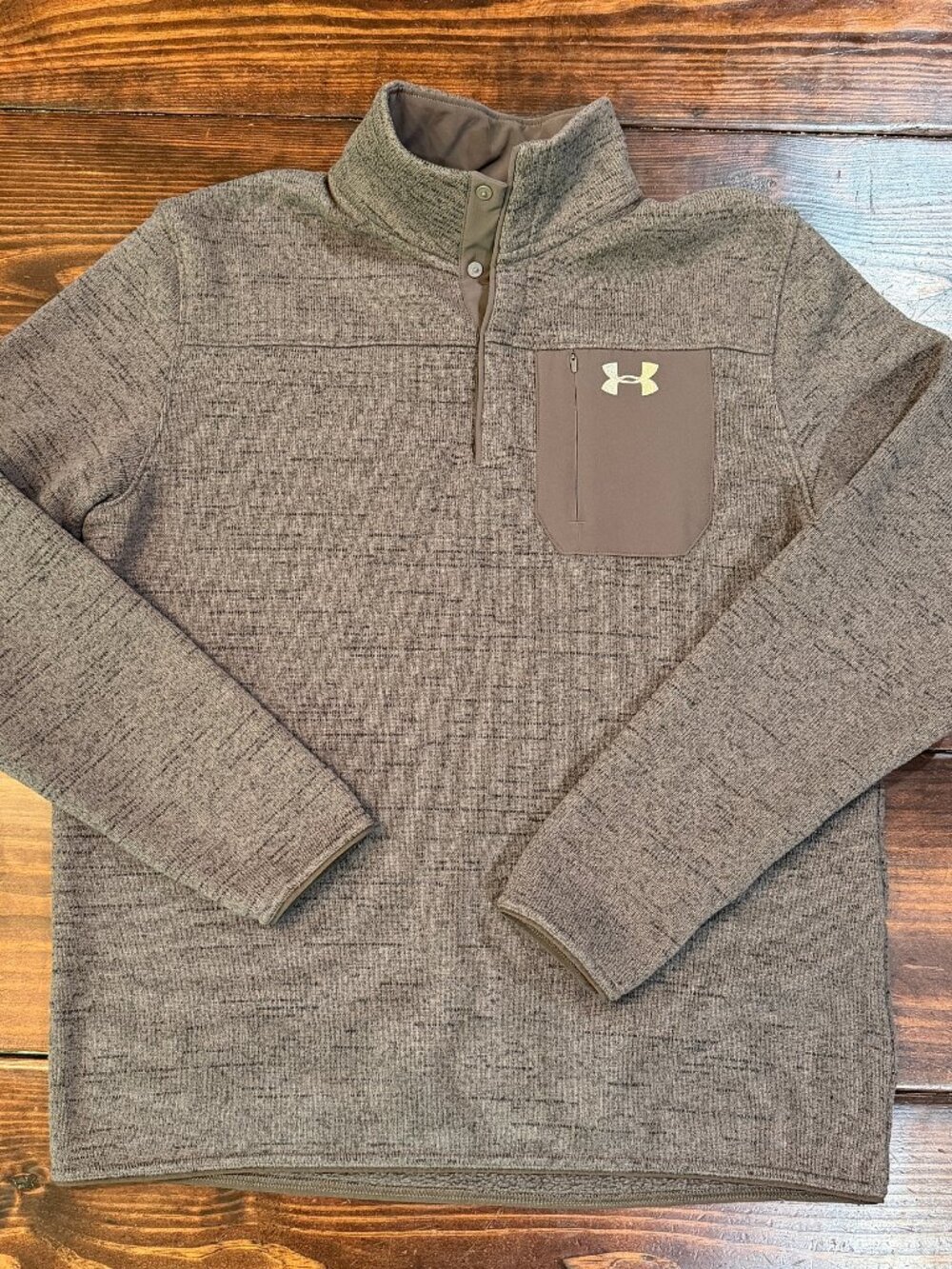 Under Armour Men’s Fleece 1/4 Button Pullover - Gray/Brown Size - Large